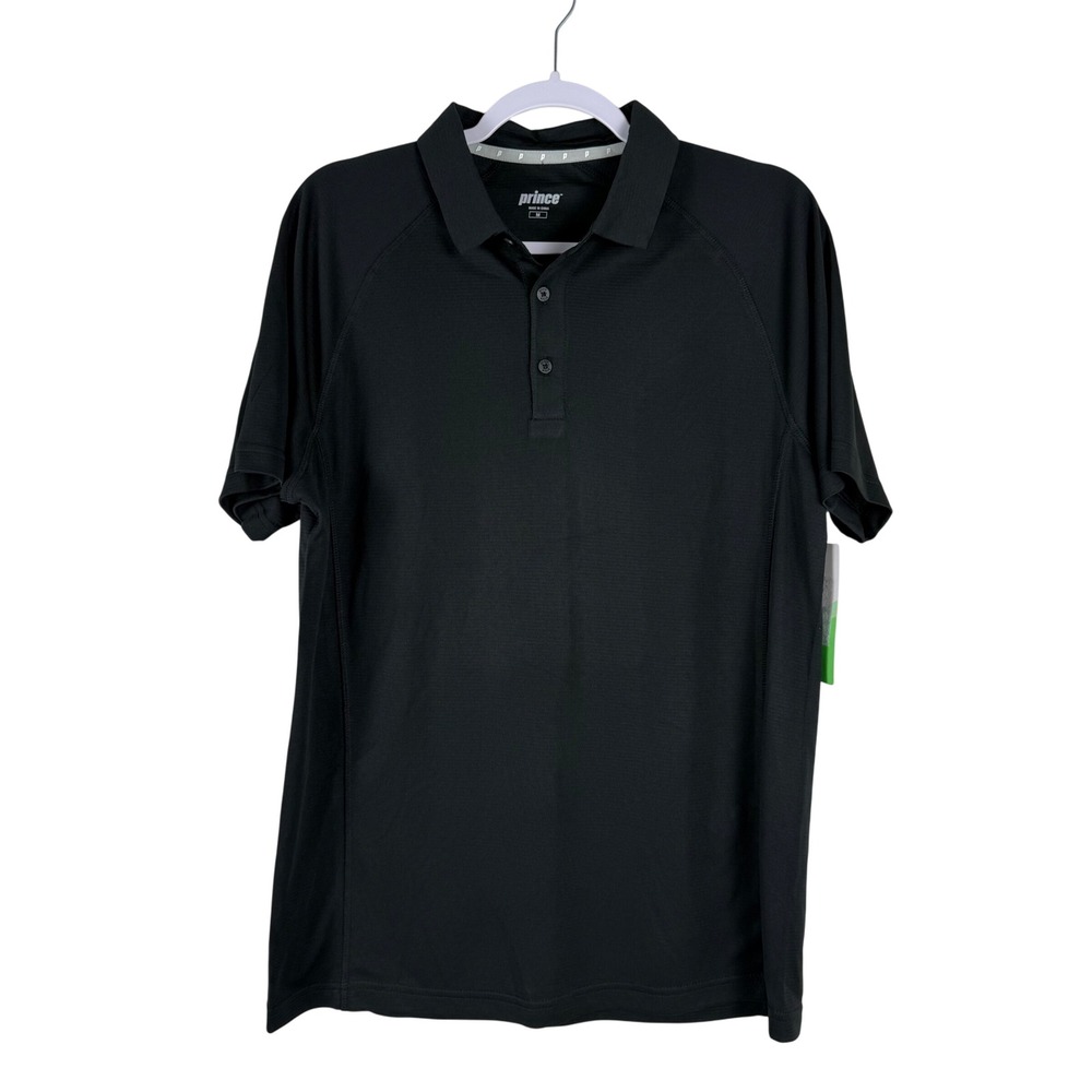 NWT Prince Mens Tennis Match Core Polo Shirt Black Size M‎ Wicking UPF 30